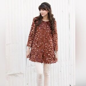 Maison Jules Collarless Bambi Deer Print Faux Fur Coat